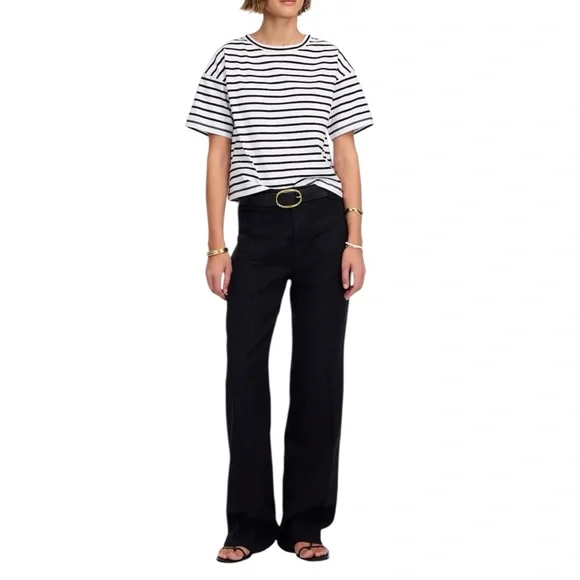 Madewell Everyday Boxy Crop Tee in White Black Stripe - Picture 3 of 9